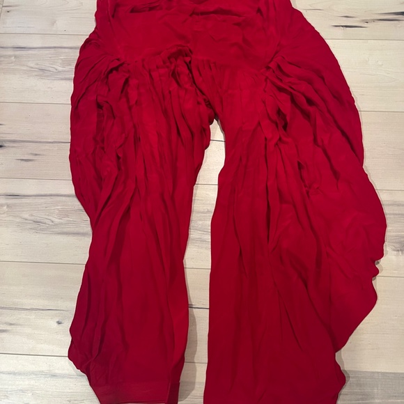 Women’s Indian 3 Piece Red Silk Sequin Top & Pants w Matching Wrap-Large - Picture 4 of 12
